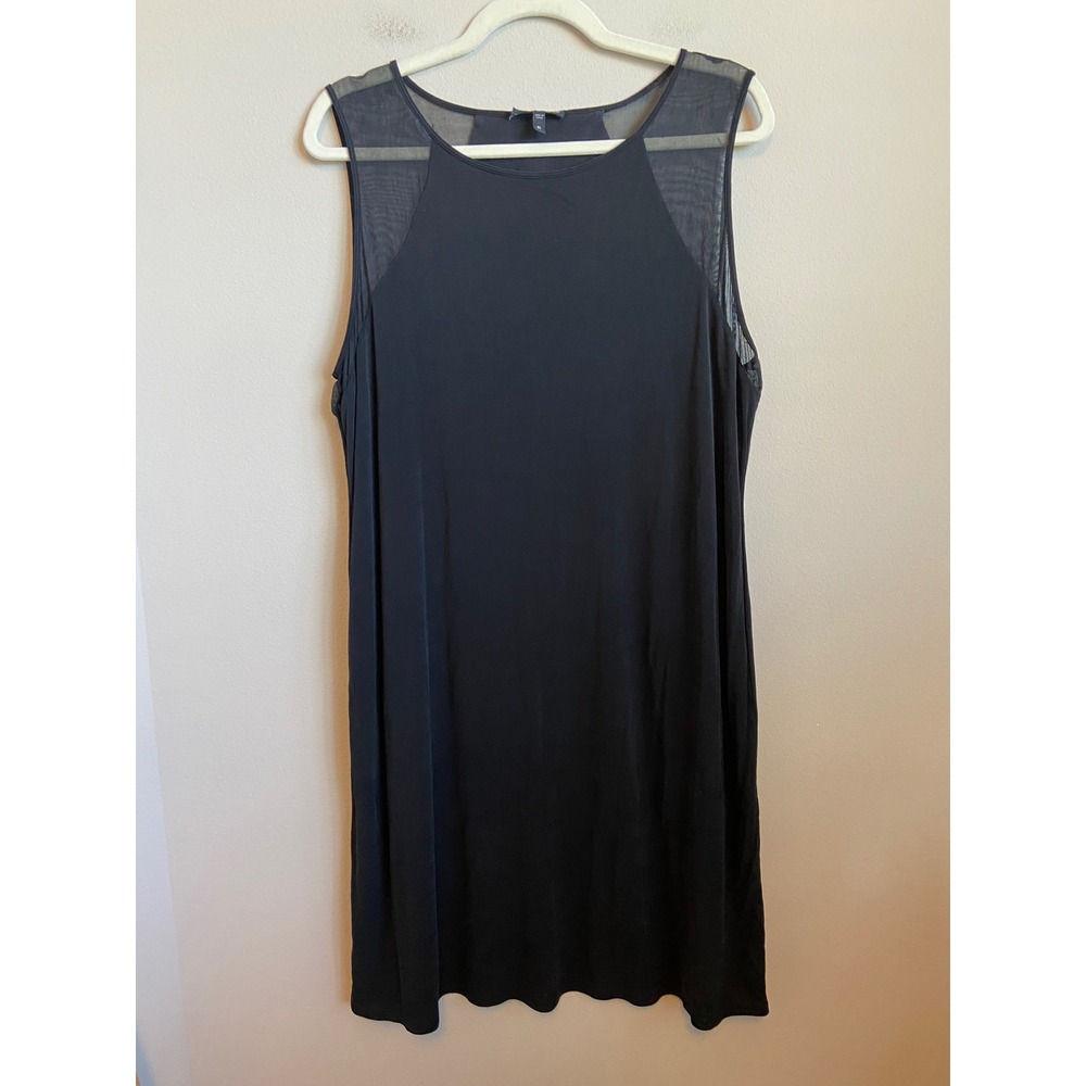 Eileen Fisher Black Silk Sleeveless Shift Dress Mesh Shoulder XL